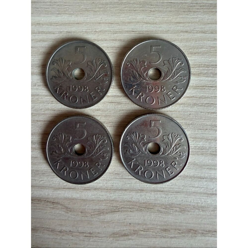 1998 Norwegian 5 Kroner coin 4 pcs